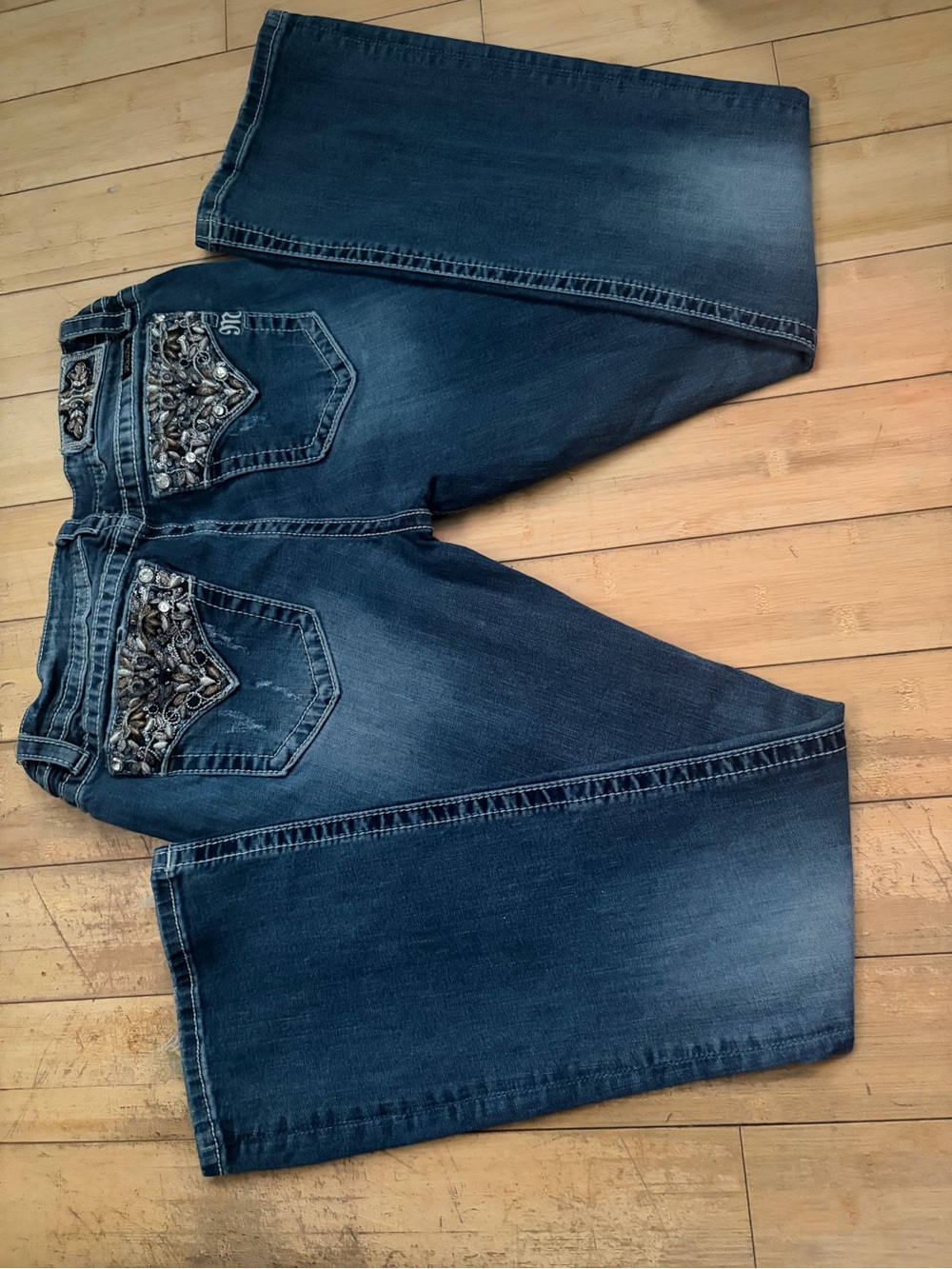 Miss Me Dark Blue Denim Jeans with Copper Accents